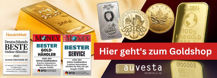 Auvesta Goldshop ausgezeichnet mit sehr gut von Focus Money und Handelsblatt