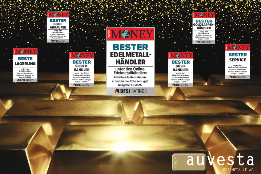Auvesta ausgezeichnet als Bester Edelmetallhändler 2024 von Focus Money
